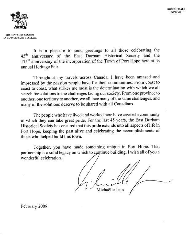 governer general letter feb 2009