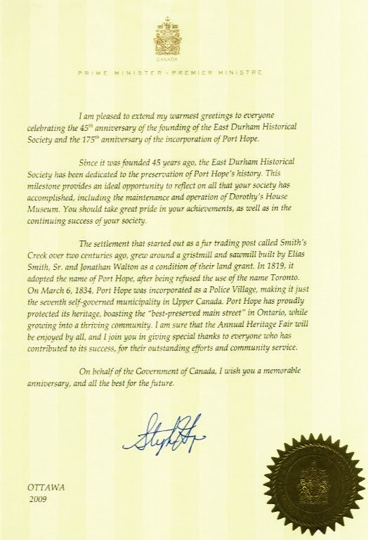 government of canada letter 2009